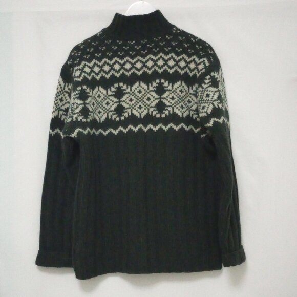 Mens Lambs Wool Fair Isle Sweater sz L Forest Green - Picture 2 of 5